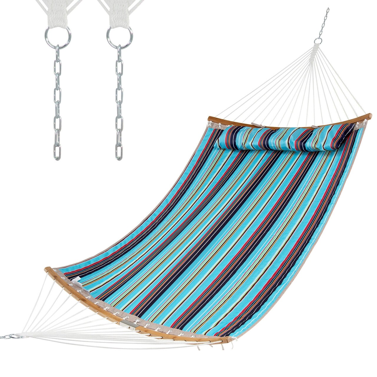 2-Person Outdoor Hammock with Pillow – Polyester Fabric, Bamboo Spreader Bars